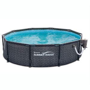 10 ft. Round 30 in. Deep Hard Side Above Ground Frame Swimming Pool Set with Pump in Dark Wicker