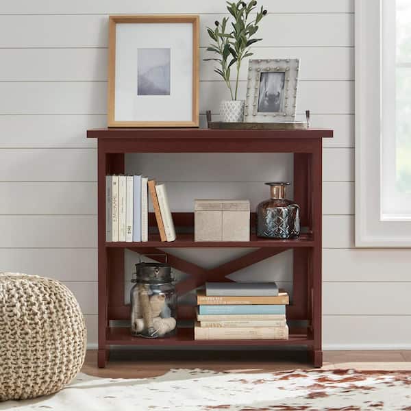 StyleWell Waybury 31 in. Warm Chestnut Brown Wood 2-Shelf Bookcase with Open Back