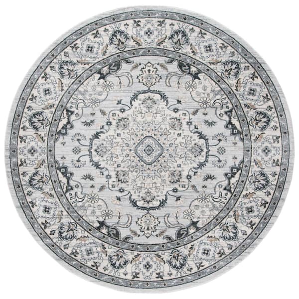 SAFAVIEH Isabella Light Gray/Cream 7 ft. x 7 ft. Round Distressed Medallion Floral Area Rug