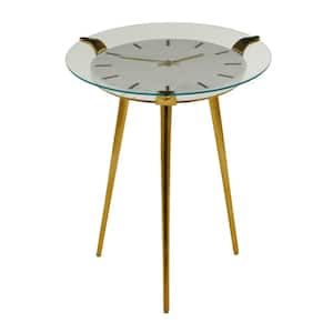 20 in. White Round Glass Clock End Table