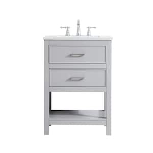 Timeless Home Risette 24 in. W x 19 in. D x 34 in. H Single Bathroom Vanity in Grey with Calacatta Engineered Stone