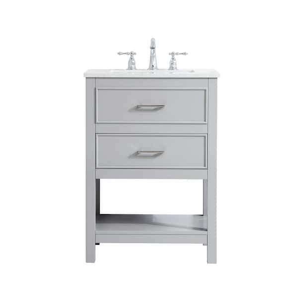 Unbranded Timeless Home Risette 24 in. W x 19 in. D x 34 in. H Single Bathroom Vanity in Grey with Calacatta Engineered Stone