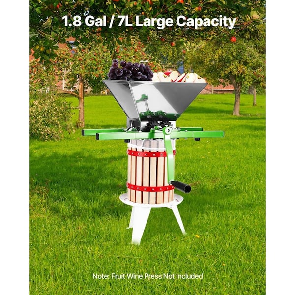 Bunpeony 1.8 Gal/7L Fruit and Apple Crusher, Large Manual Grinder