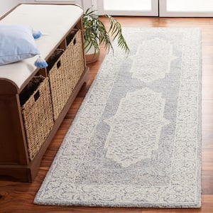 Abstract Ivory/Blue 2 ft. x 8 ft. Border Medallion Runner Rug