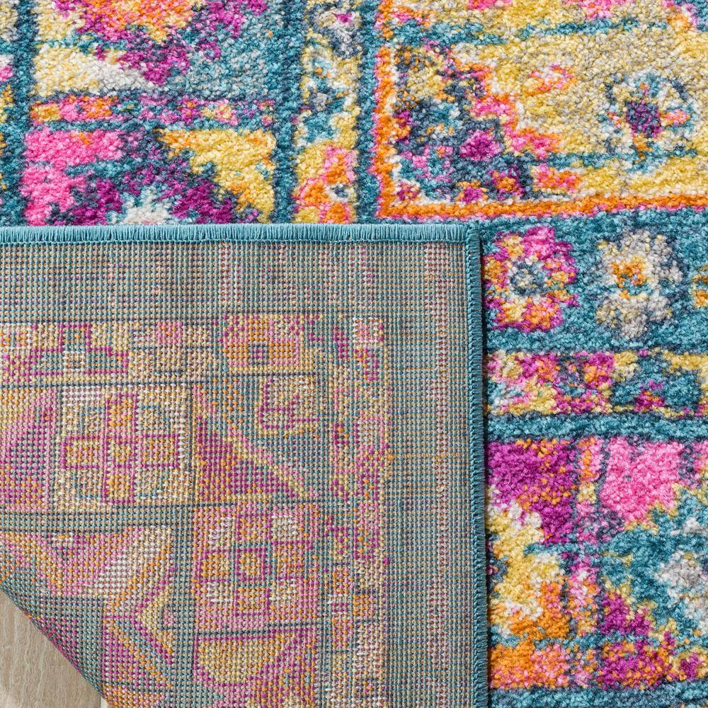 Light Blue and Orange Bohemian Synthetic Area Rug, 8' x 10'