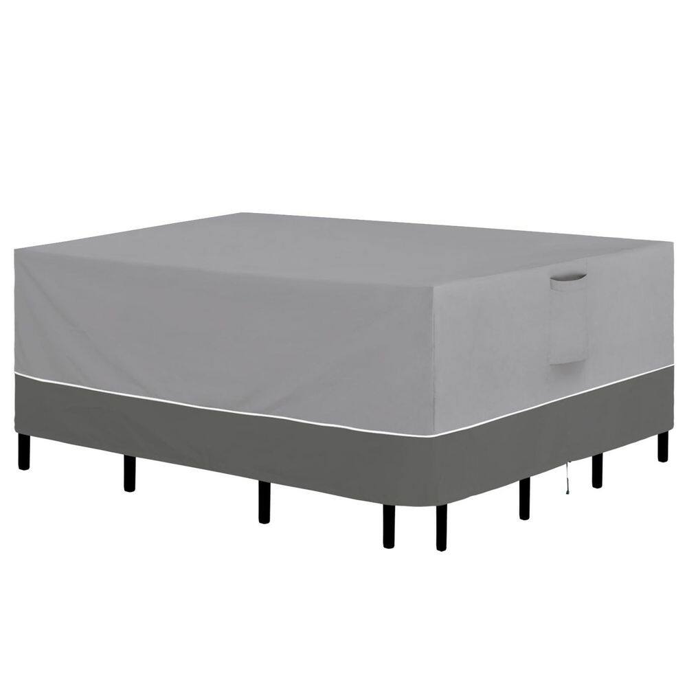 Gray and dark gray rectangular patio furniture cover for a sectional sofa set.