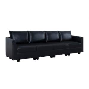 112.8 in. Modern Faux Leather 4-Piece Upholstered Sectional Sofa Bed in Black - Sofa Couch for Living Room/Office