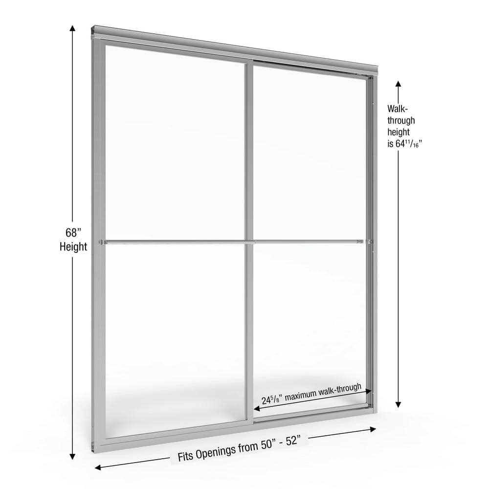 Deluxe Brushed Nickel Sliding Shower Door with Rain Glass