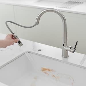 Single-Handle Touchless Gooseneck Pull Down Sprayer Kitchen Faucet in Brushed Nickel