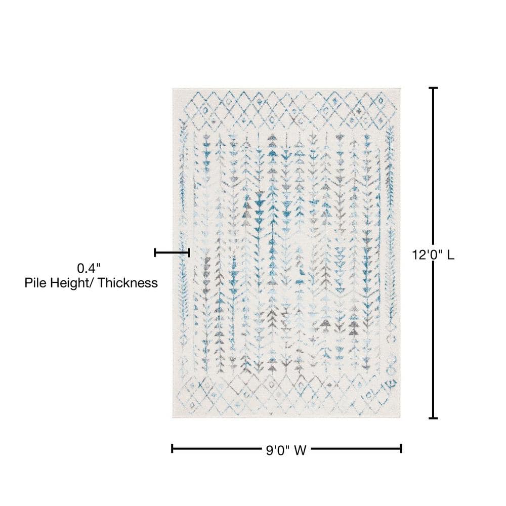 Ivory & Turquoise Boho-Chic 9' x 12' Hand-Knotted Synthetic Area Rug
