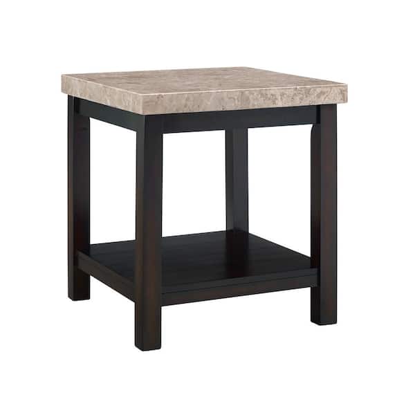 Caleb 22 in. Espresso Square Marble End Table