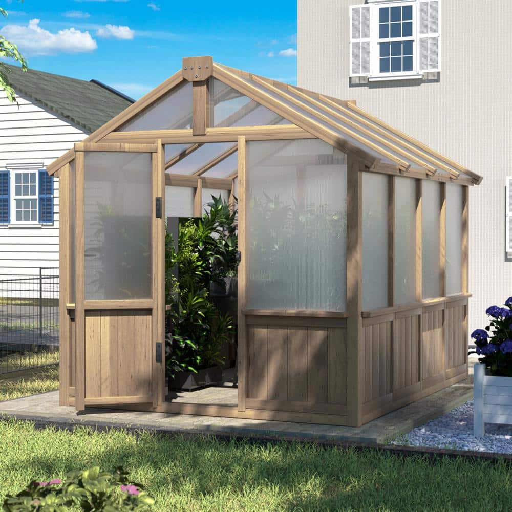 6' x 8' Cedar Wood Walk-In Greenhouse with Polycarbonate Panels