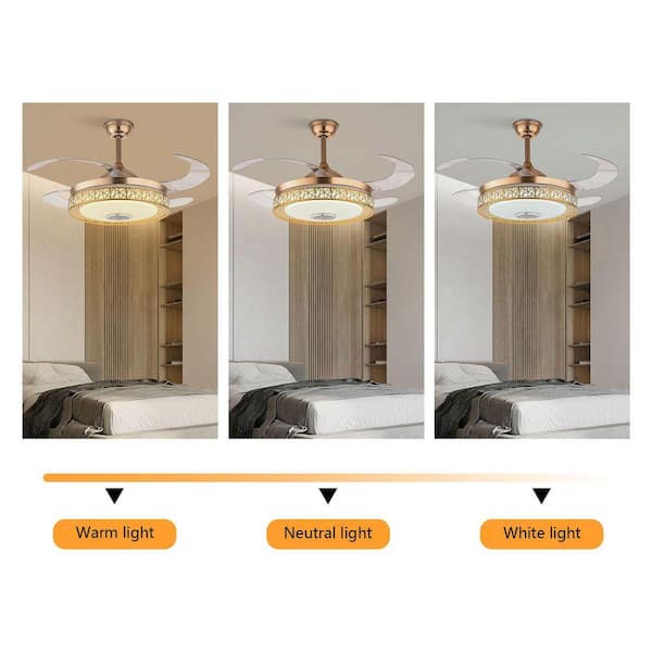 OUKANING 42 in. Indoor Gold Modern 6-Speed Retractable Ceiling Fan