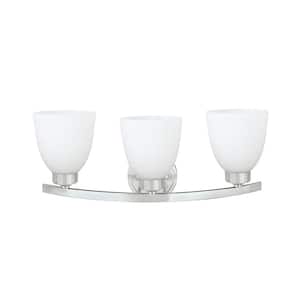 3-Light Satin Nickel Vanity Light with Frosted Glass Shade