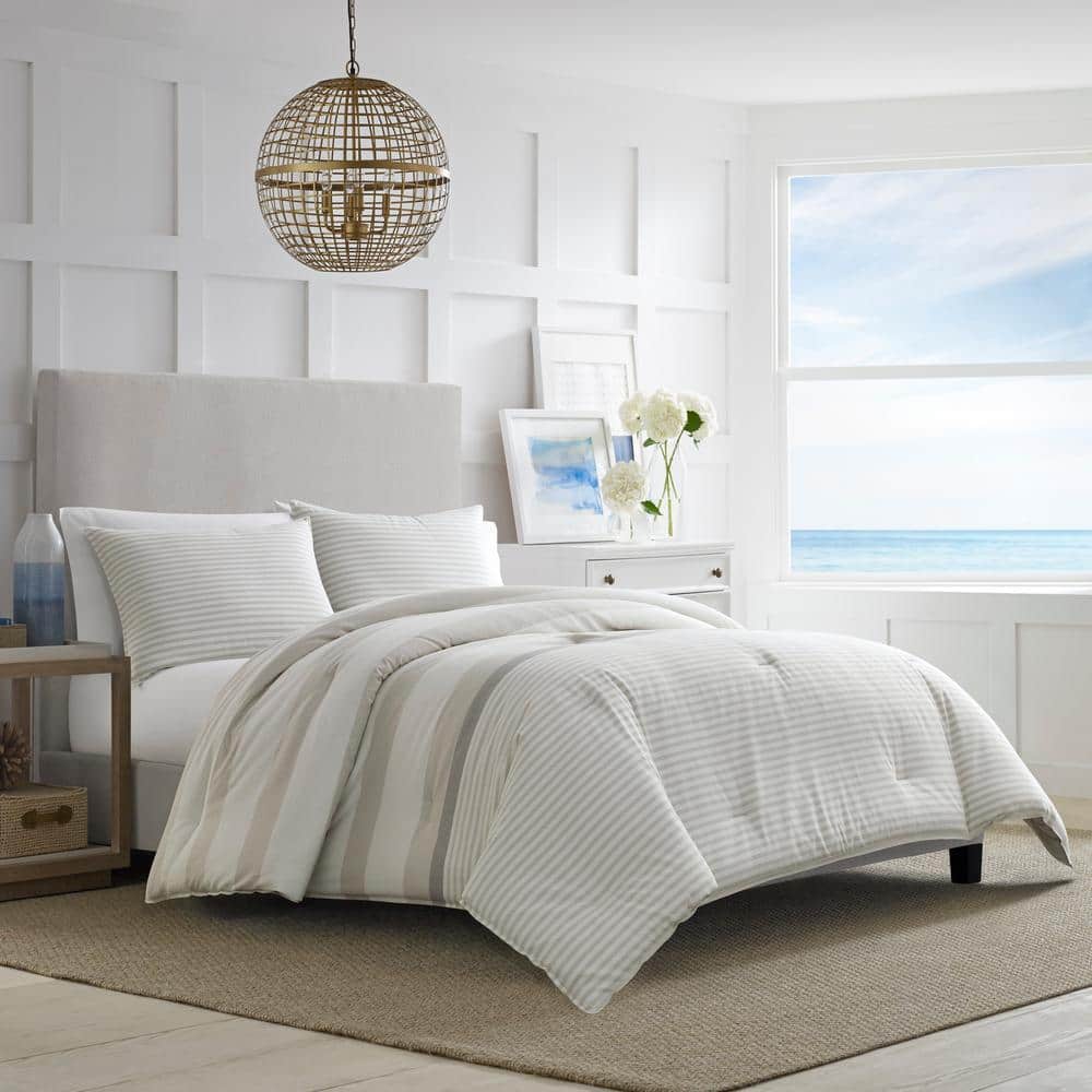 Full Tan Cotton Reversible Comforter Set with Shams