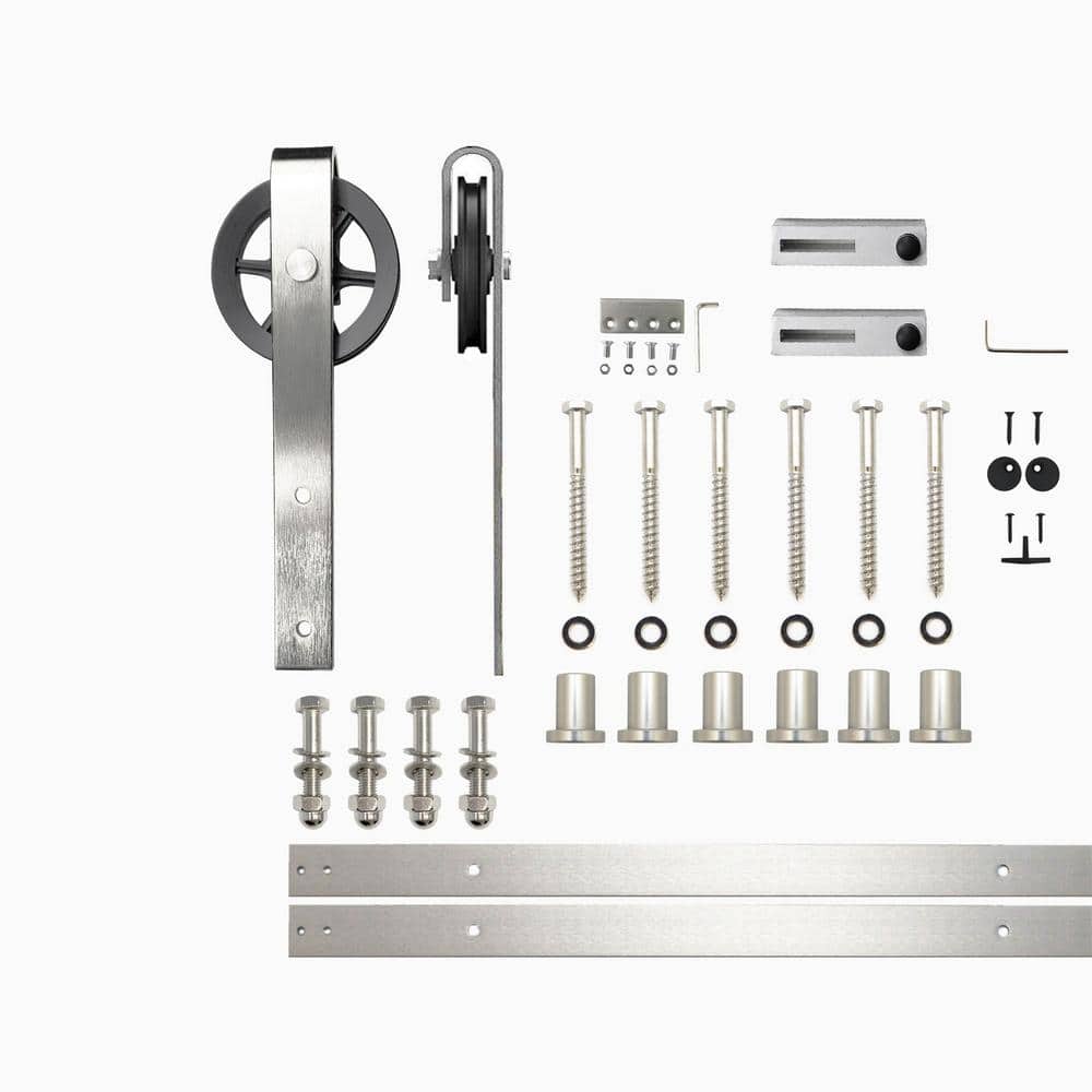 9 ft./108 in. Brushed Nickel Non-Bypass Sliding Barn Door Hardware Kit Spoke Wheel Design Roller for Single Door price history on PriceWatchPro