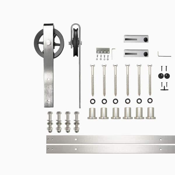 9 ft./108 in. Brushed Nickel Non-Bypass Sliding Barn Door Hardware Kit Spoke Wheel Design Roller for Single Door