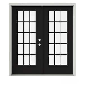 72 in. x 80 in. Black Painted Steel Left-Hand Inswing 15 Lite Glass Active/Stationary Patio Door