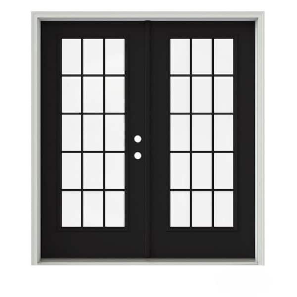 JELD-WEN 72 in. x 80 in. Black Painted Steel Left-Hand Inswing 15 Lite Glass Active/Stationary Patio Door