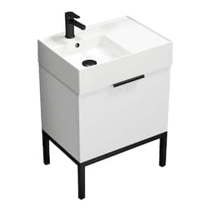 Derin 23.6 in. W x 17.3 in. D x 34.64 in. H Modern Bathroom Vanity in Glossy White With White Ceramic Top