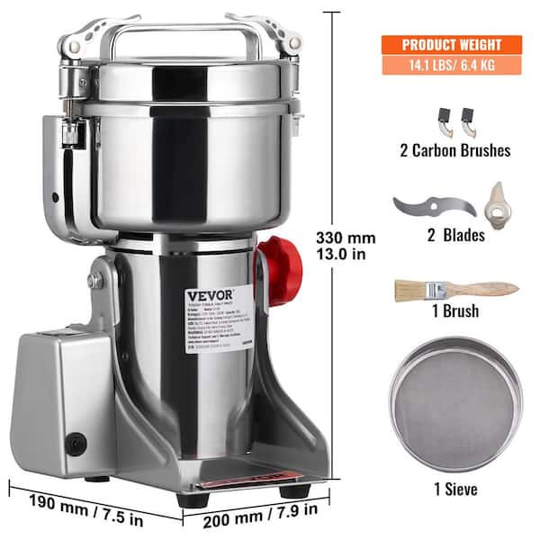 VEVOR 300g Electric Grain Mill Grinder High Speed 1900W Commercial Spice Grinders Stainless Steel Pulverizer Powder Machine for Dry Herbs Grains