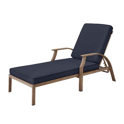 Geneva Brown Wicker Outdoor Patio Chaise Lounge with CushionGuard Midnight Navy Blue Cushions