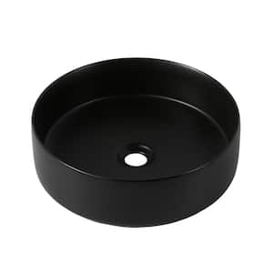 20 in. Matte Black Ceramic Round Bathroom Vessel Sink without Faucet