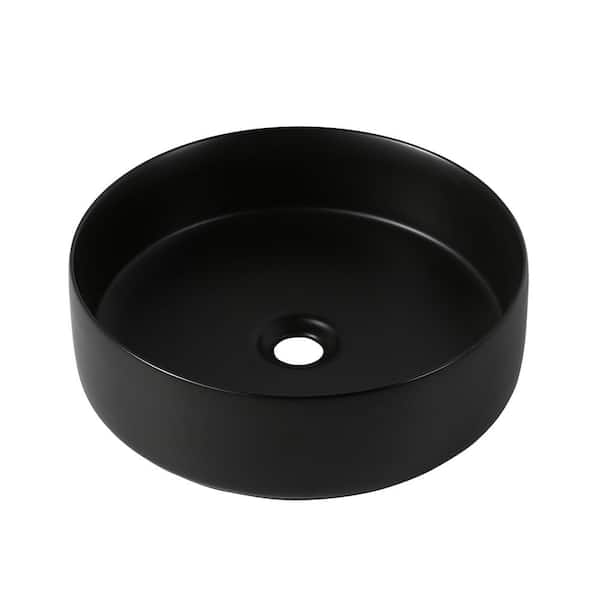Flynama 20 in. Matte Black Ceramic Round Bathroom Vessel Sink without Faucet