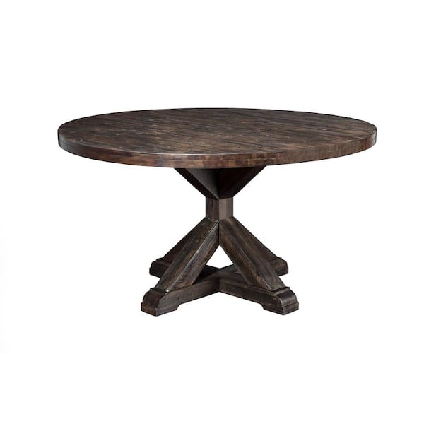 Alpine Furniture Newberry Salvaged Gray Wood Top Cross Legs Base Round Dining Table, Seats 6