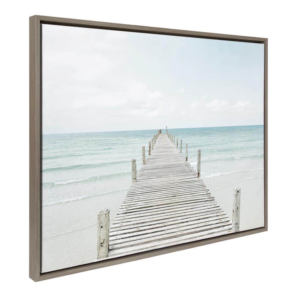 Gray Wooden Pier on Beach Canvas Wall Art