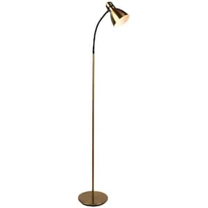 Avery 63 in. Antique Brass Industrial 1-Light 3-Way Dimming LED Floor Lamp with Brass Metal Cone Shade