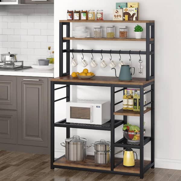  LITTLE TREE Kitchen Bakers Rack with Drawer, 5-Tier Kitchen  Utility Storage Shelf with Hutch and 8 S-Hooks - Standing Baker's Racks