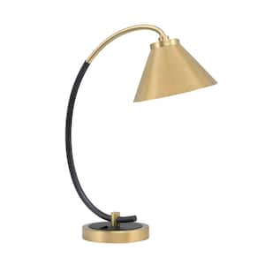 Delgado 18.25 in. Graphite and Matte Black Accent Desk Lamp with Brass Metal Shade