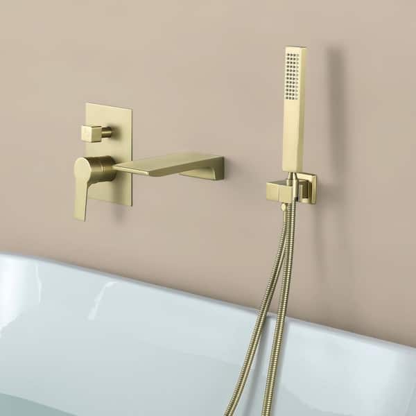 Satico Single-Handle Wall Mount RomanTub Faucet with Hand Shower in Brushed Gold (Valve Included)