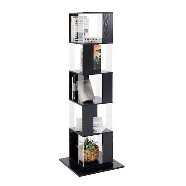 FUNKOL 5-Shelf Black Minimalist Particleboard Rotating Bookshelf 19.68 in. x 19.68 in. x 63 in.