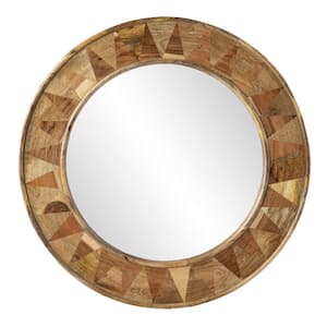 Edensor 32 in. W x 32 in. H Round Mango Wood Transitional Framed Brown Decorative Wall Mounted Mirrors