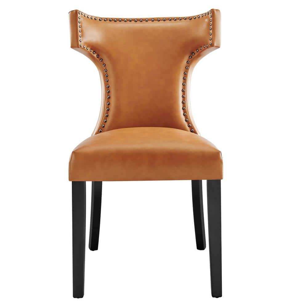 Tan Vegan Leather Upholstered Side Chair with Wood Legs