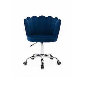 Navy Velvet 360° Swivel Shell Chair With Metal Legs, Height Adjustable Computer Desk Chair for Living Room Office