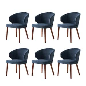 Nuria Navy Upholstered Dining Chair with Wing Back and Solid Wood Tapered Legs Set of 6