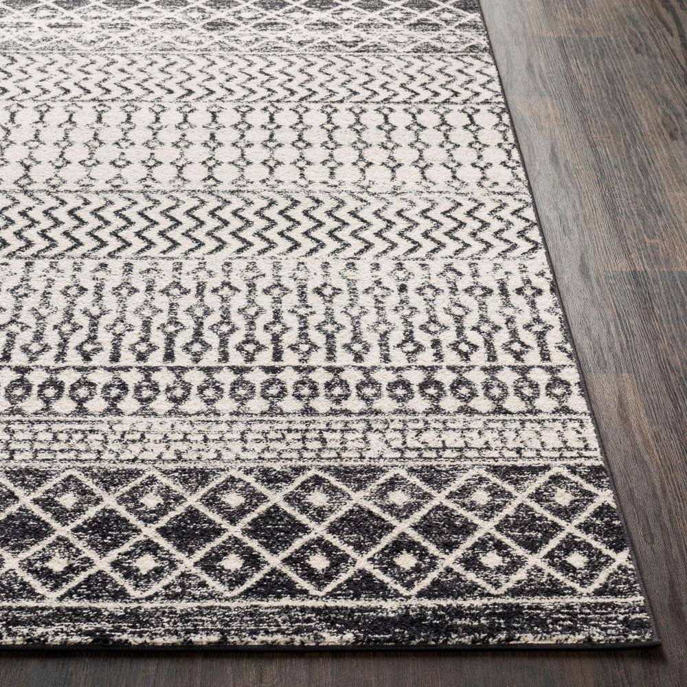 Black and White 5' x 7' Moroccan Pattern Synthetic Area Rug