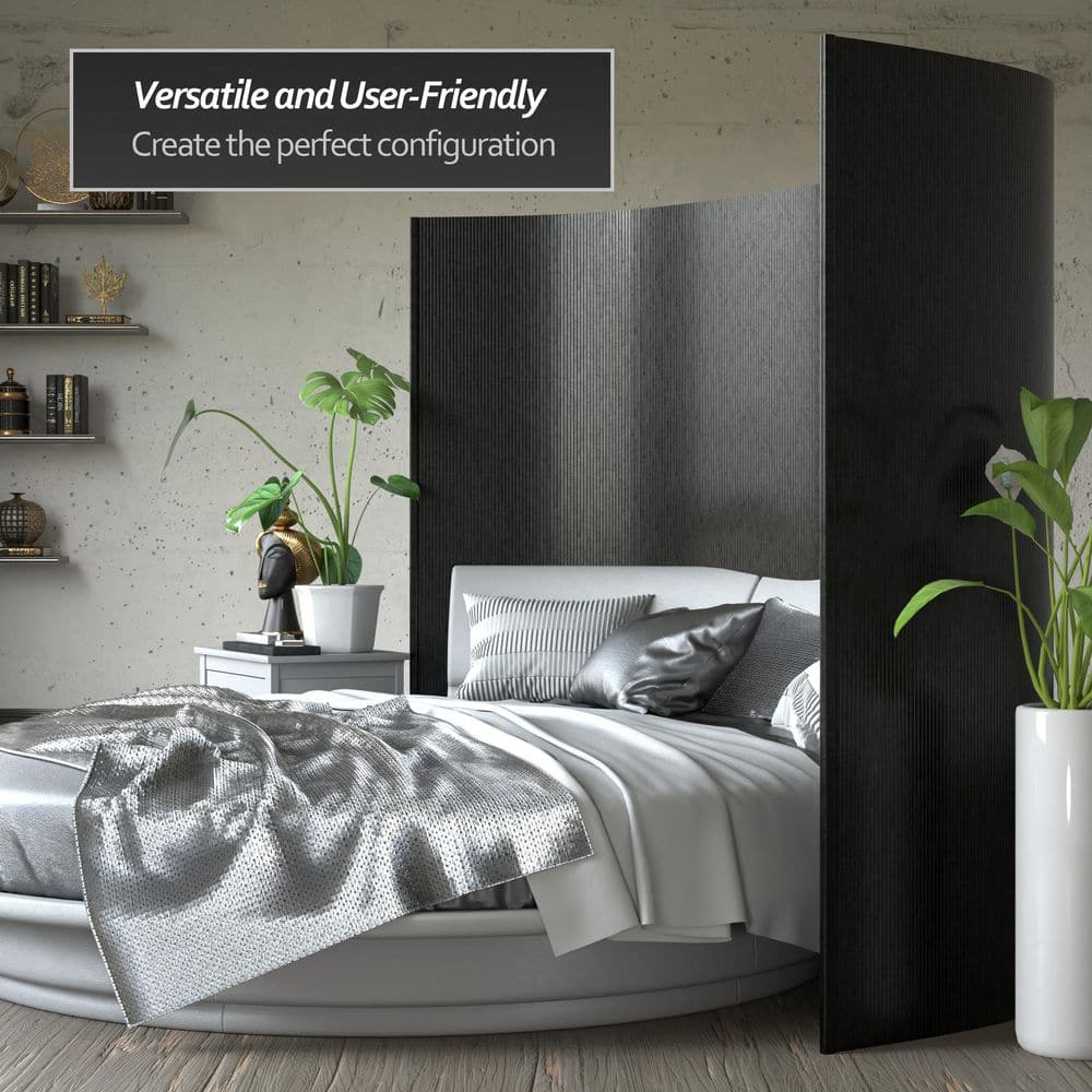 Black Painted Bamboo Wave Room Divider, 72.25" H x 98" W