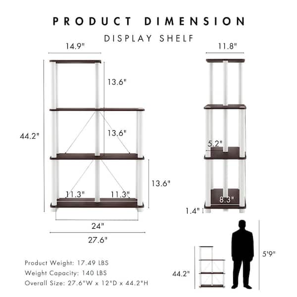 Quincy 44.2 in. Tall Espresso Engineered Wood 7-Shelf Modular Bookcase with Support Rods