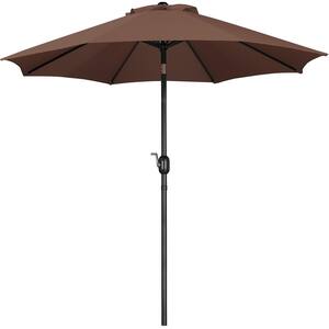 9 ft. 8 Ribs Market Umbrella with Push Button Tilt and Crank Outdoor Patio Umbrella in Brown