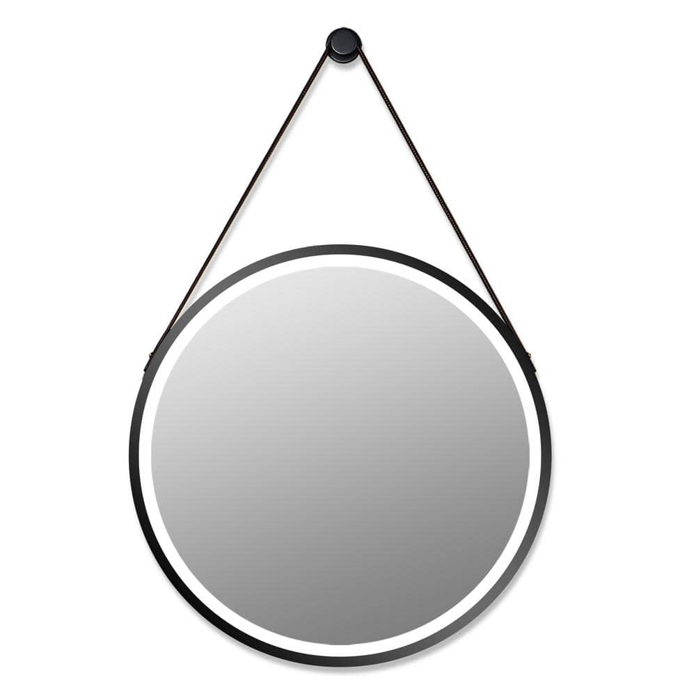 28 in. H x 28 in. W Black Round Frame Hanging Bathroom Mirror with LED Ligh