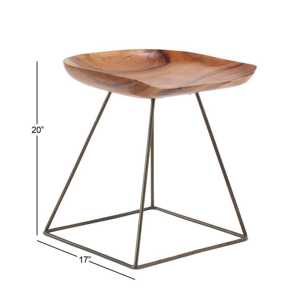 Rustic Brown Metal and Wood Backless Stool, 18"