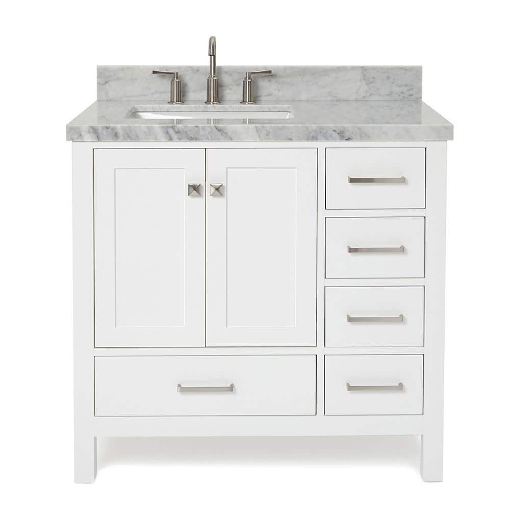 Cambridge White Marble Top Single Sink Bathroom Vanity
