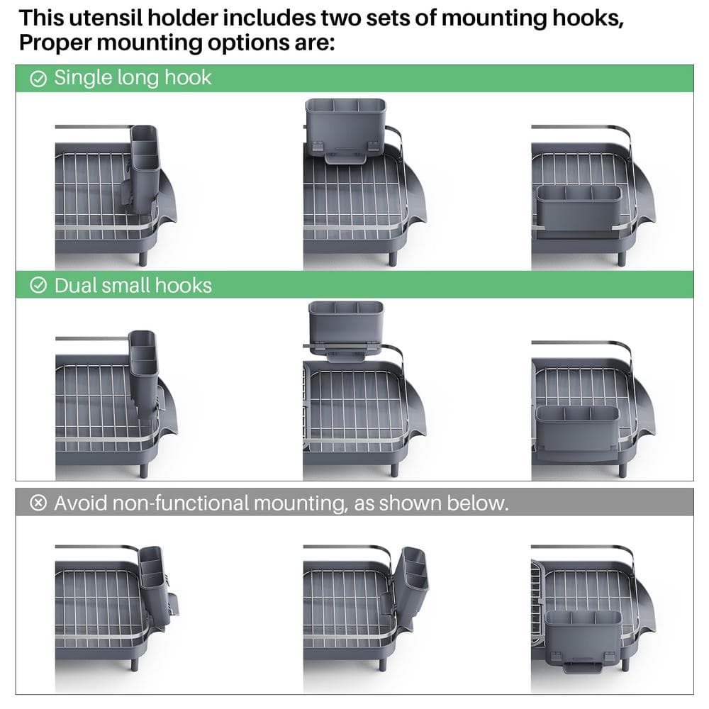 Gray Stainless Steel Expandable Dish Drying Rack with Utensil Holder