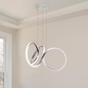 1-Light, Integrated LED Silver Chandeliers LED Ntegrated Light Fixture, Irregular Ring Ceiling Light for Living Room