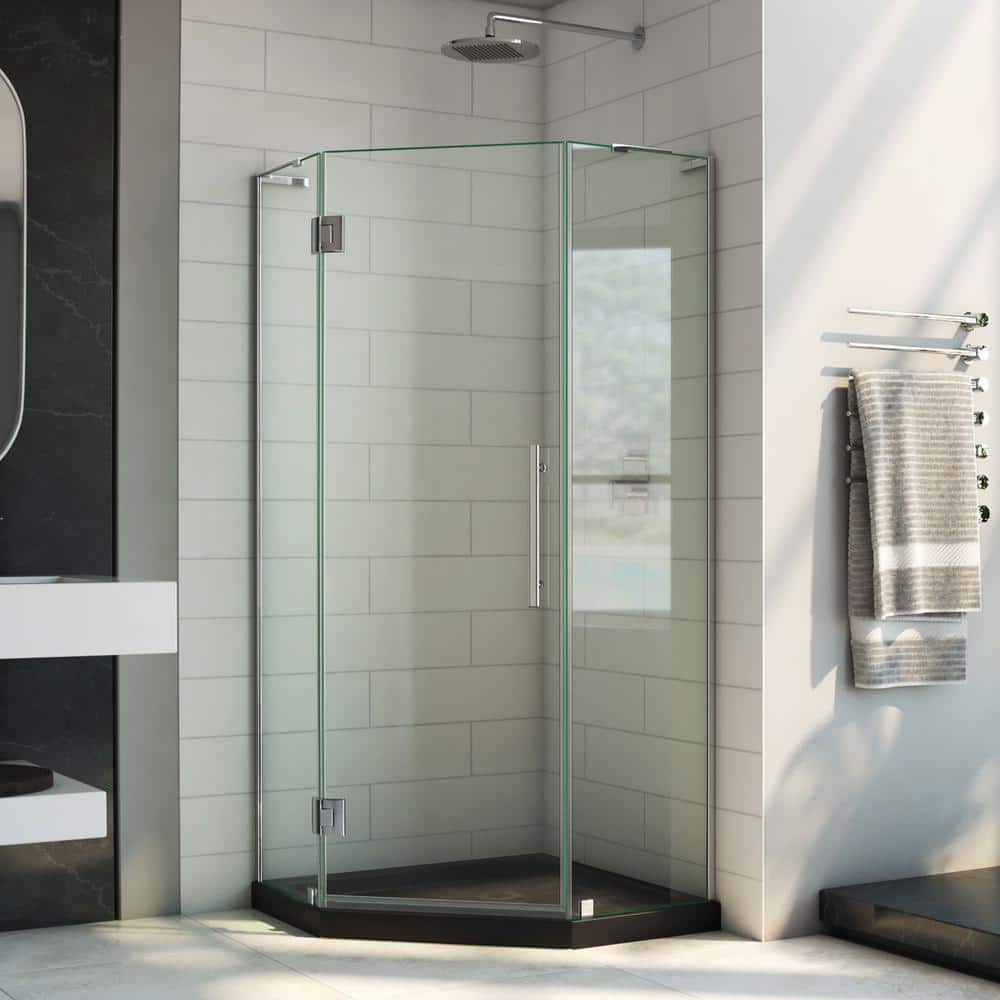Prism Plus 40 in. x 40 in. x 74.75 in. Semi-Frameless Neo-Angle Hinged Shower Enclosure in Chrome and Shower Base price history on PriceWatchPro