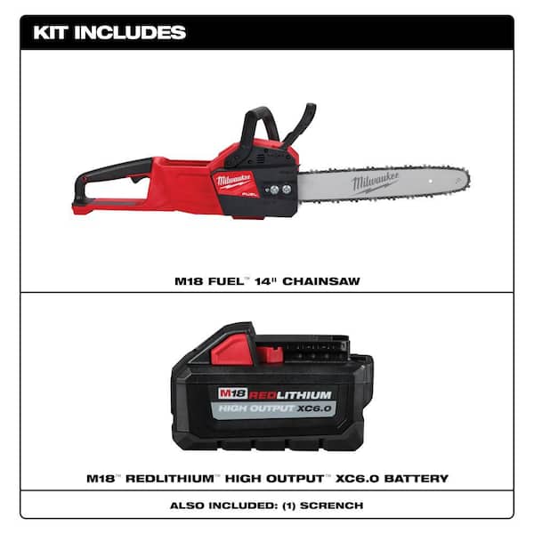 M18 FUEL 14 in. 18-Volt Lithium-Ion Brushless Battery Electric Chainsaw and 6.0 Ah High Output Battery